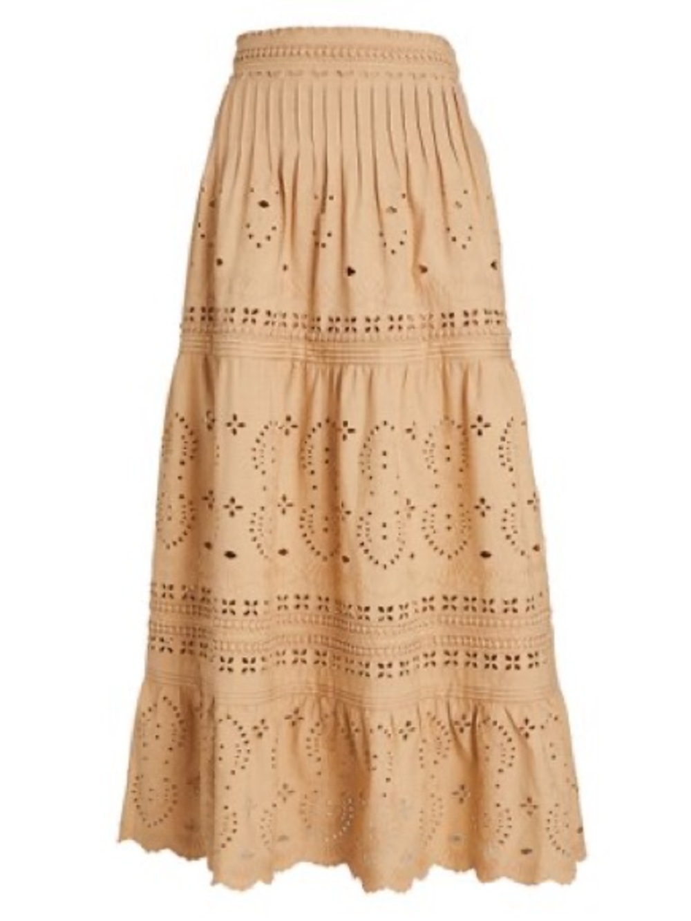 INTERMIX Beige Eyelet Tiered Maxi Skirt - Size 0